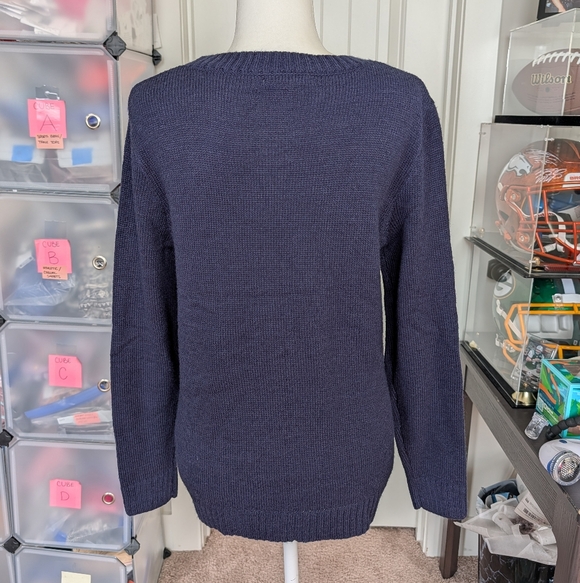 Belle Du Jour Navy Blue Ugly Christmas Owl Snowflake Sweater Size Medium - Picture 3 of 9